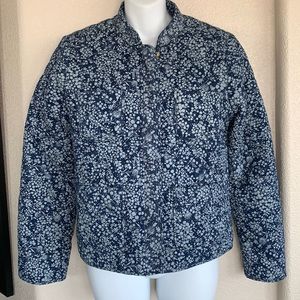 J CREW POINT SUR quilted jacket, bomber styling, blue/grey print.  Small. NWT